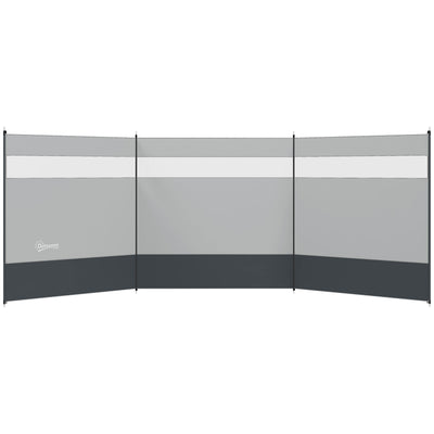 Outsunny Camping Windbreaker with Clear Windows, Carry Bag and Steel Poles, for Beach Caravan Campervan, 440 x 140cm, Grey 