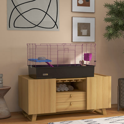 PawHut Chinchillas Small Rabbit Guinea Pig Small Animal Cage, Pet Playhouse, with Platform, Ramp, 99 x 52 x 53cm, Black 