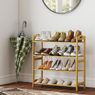 HOMCOM Freestanding Bamboo Shoe Rack, 4-Tier Shoe Shelf Stand for Hallway, Living Room, Bedroom, Natural Wood Finish 