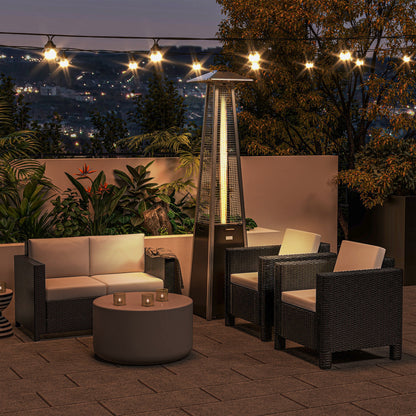 Outsunny 2 Seater Rattan Sofa with Soft Padded Cushion, All-Weather PE Wicker Weave Garden Loveseat with Armrests, Black 
