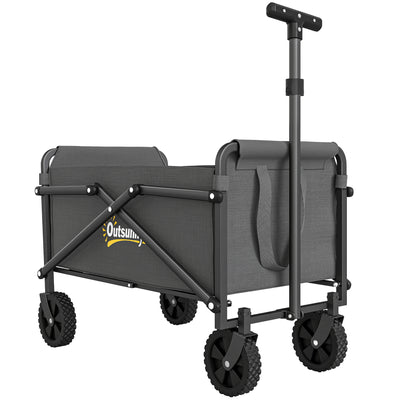 Outsunny 41L Festival Trolley on Wheels, Small Garden Folding Trolley Cart, 60kg Heavy Duty Collapsible Folding Wagon with Adjustable Handle and Carrying Bag for Beach, Camping, Festival, Grey 