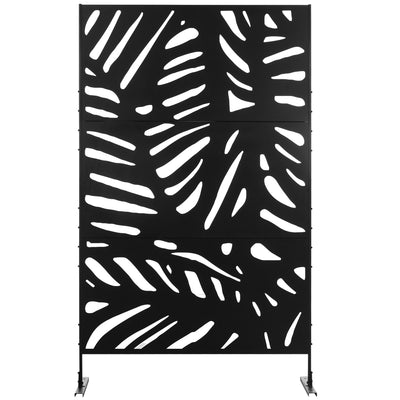 Outsunny Freestanding Outdoor Privacy Screen, Decorative Metal Garden Divider with Stand for Deck, Pool, 48" x 78" Black 