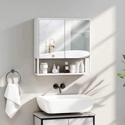 HOMCOM Bathroom Mirror Cabinet with Soft-Close Doors and Adjustable Shelf - White 