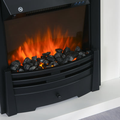 HOMCOM Electric Firplace Suites & Mantelpiece w/LED Flames Remote Marble Stone Modern Curved Surround Intelligent Safe Tempered Glass Adjustable Thermal 1000W/2000W 