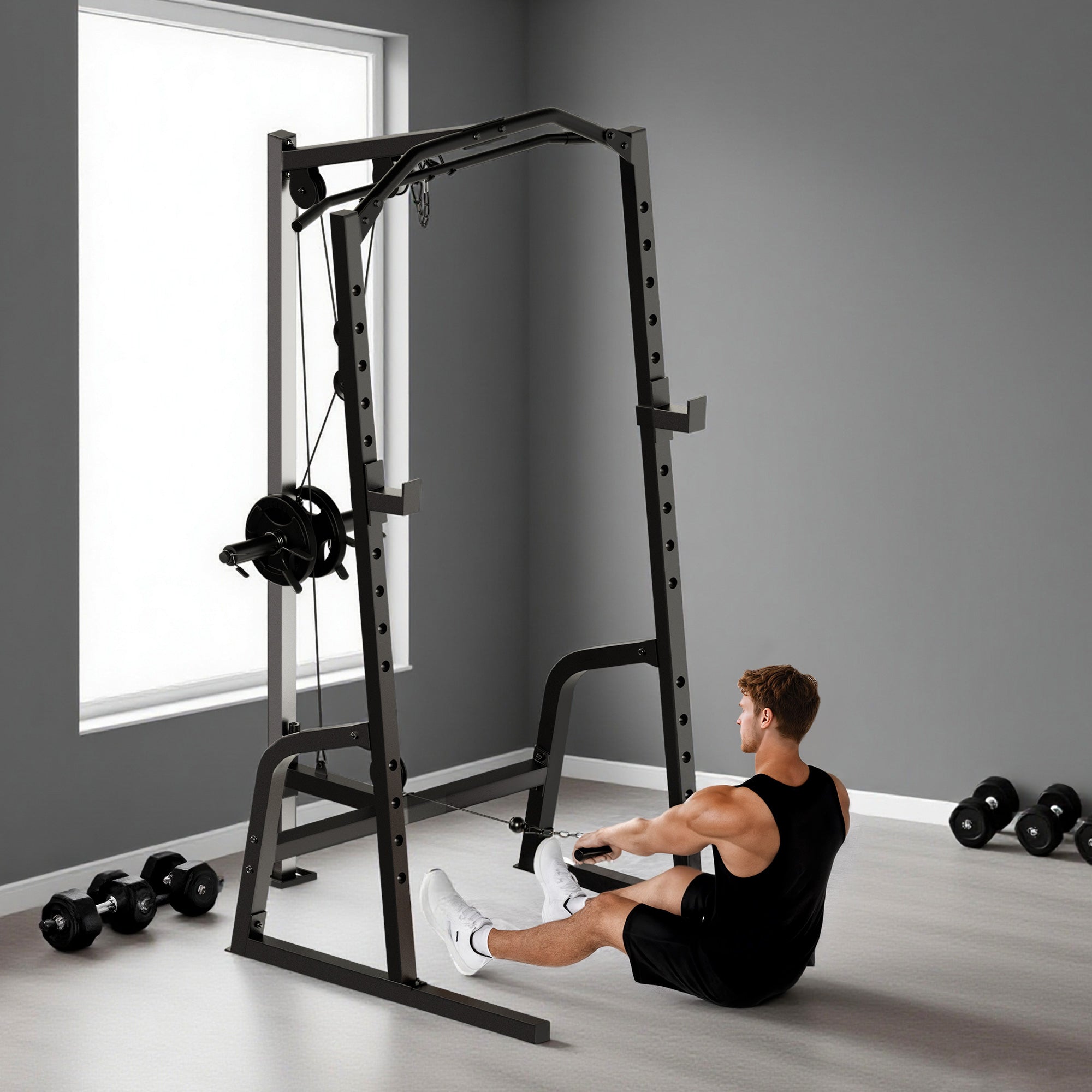 SPORTNOW Power Cage Power Rack with 15-Level Squat Rack, Cable Pulley System, Lat Pulldown & Pull Up Bar 