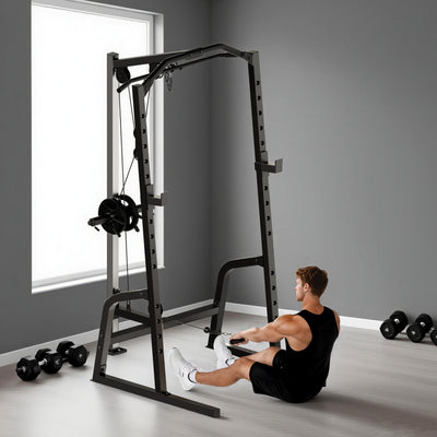 SPORTNOW Power Cage Power Rack with 15-Level Squat Rack, Cable Pulley System, Lat Pulldown & Pull Up Bar 