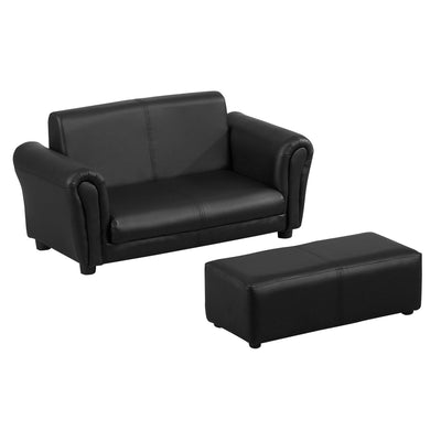 HOMCOM Kids Sofa Bed Kids Twin Sofa Toddler Chair 2 Seater Kids Twin Sofa Chair Boys Girls Couch w/ Footstool (Black) 