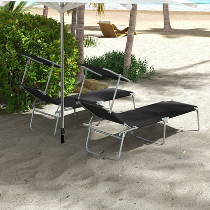 Outsunny Foldable Sun Lounger Set of 2 with Sun Shade & Adjustable Backrest - Black 