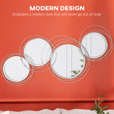 HOMCOM Metal Wall Art Modern Decorative Mirror Decor Hanging Home Wall Sculptures for Living Room Bedroom Dining Room, Silver 