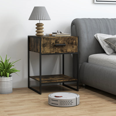 HOMCOM Modern Bedside Table - Rustic Brown 
