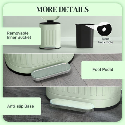 HOMCOM 20L Metal Kitchen Bin, with Soft-Close Lid - Light Green 