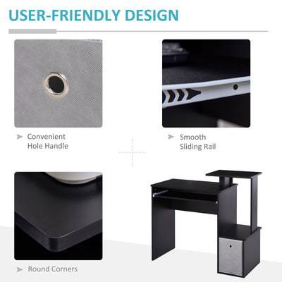 HOMCOM Computer Desk with Sliding Keyboard Tray Storage Drawer Shelf Home Office Workstation Black 