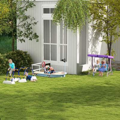 Outsunny Two Seater Kids Garden Swing, Fairy Themed kids Swing Chair with Adjustable Canopy, Safety Belts for Outdoor Use 