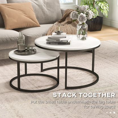 HOMCOM Set of Two Marble-Effect Stacking Tables - Black/White 