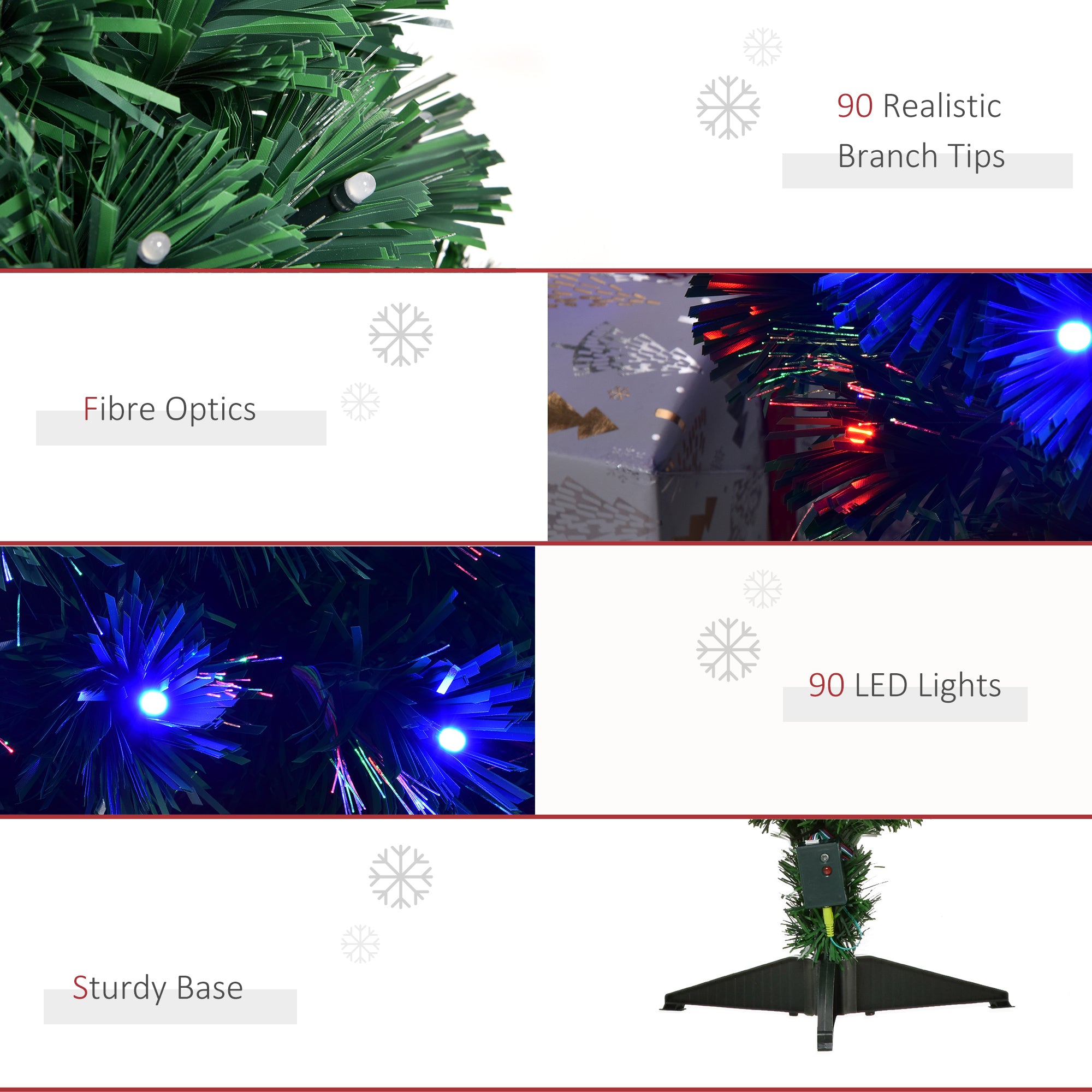 HOMCOM 3 Feet Prelit Artificial Christmas Tree with Multi-Coloured Fiber Optic LED Light, Holiday Home Xmas Decoration, Green 