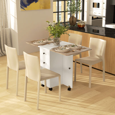HOMCOM Multi-Storage Six-Person Drop Leaf Dining Table -  Oak and White 