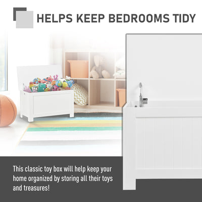 HOMCOM Lift Top Storage Chest Toy Box Organizer with Lid and Safety Hinges for Bedroom Entryway Living Room - White 