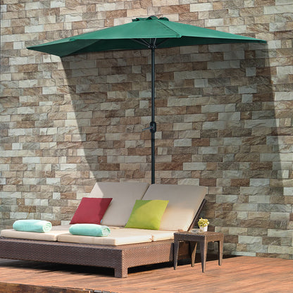 Outsunny 2.7m Garden Half Parasol, Outdoor Balcony Umbrella with 5 Steel Ribs, Patio Sun Shade, Green 