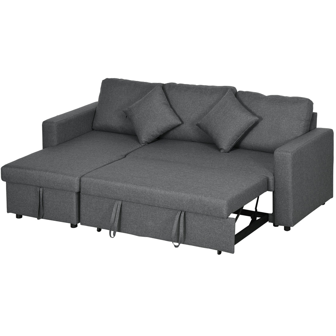 HOMCOM Corner Sofa Bed with Storage, 3 Seater Pull Out Sofa Bed, Convertible L Shape Sofa Couch with Reversible Chaise Lounge for Living Room, Dark Grey 