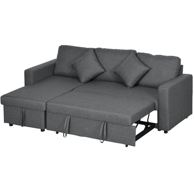 HOMCOM Corner Sofa Bed with Storage, 3 Seater Pull Out Sofa Bed, Convertible L Shape Sofa Couch with Reversible Chaise Lounge for Living Room, Dark Grey 