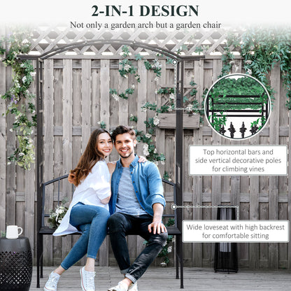 Outsunny Steel Frame Outdoor Garden Arch w/ 2-Seater Bench Black 