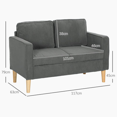 HOMCOM Small Two-Seater Corduroy Sofa - Grey 