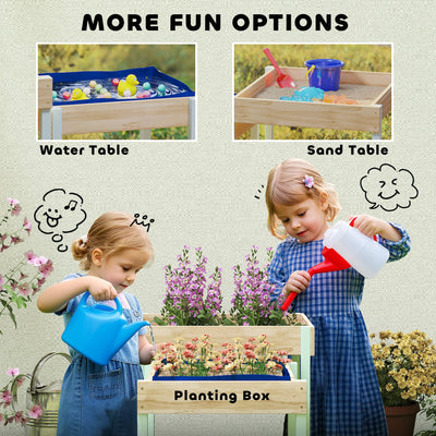 AIYAPLAY 2 PCS Wooden Outdoor Sand and Water Play Tables with Bottom Liner for Kids Aged 3-8 Years Old, Natural Wood Finish 