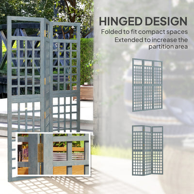 Outsunny 3-Panel Garden Privacy Screen, Freestanding Foldable Wooden Outdoor Divider/Trellis, Decorative Privacy Screen, Grey 