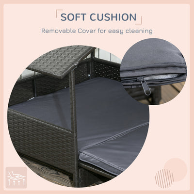PawHut Extendable Elevated Dog Bed, Rattan Dog House w/ Water-Resistant Roof, Removable Cushion - Grey 