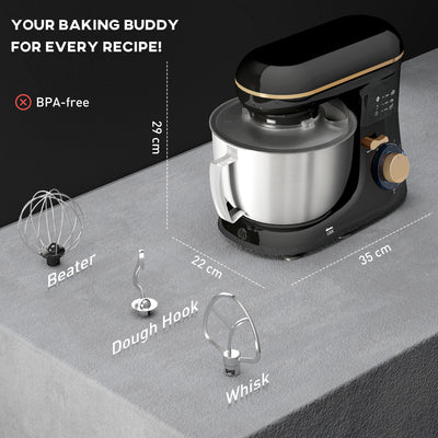 HOMCOM 1300W Kitchen Stand Mixer, with Accessories - Black 