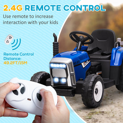 HOMCOM Ride On Tractor, Battery Powered Electric Car, with Detachable Trailer, Remote Control, Music - Blue 