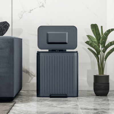 HOMCOM 40L Dual Compartment Rubbish Bin, with Soft-Close Lid - Black 
