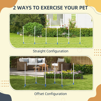 PawHut Dog Agility Equipment Training Adjustable Obstacle Course Set with 6 Weaves Poles Storage Bag for Pet Outdoor Games Exercise 