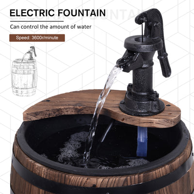 Outsunny Wood Barrel Patio Water Fountain Electric Pump Garden Decorative Ornament with Flower Planter Decor 