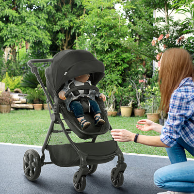 HOMCOM Foldable Baby Stoller, with Reclining Backrest, Adjustable Canopy, for Ages 0-36 Months - Black 