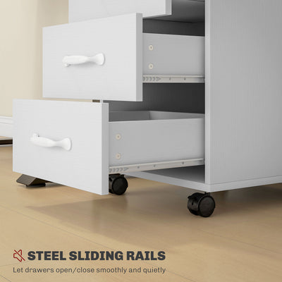 HOMCOM 3 Drawer File Cabinet, Mobile Filing Cabinet on Wheels for Home Office, Study, White 