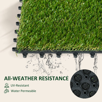 Outsunny 10 PCs 30 x 30cm Artificial Grass Turf, 25mm Pile Height Grass Carpet Fake Grass Mat UV Resistance for Outdoor 
