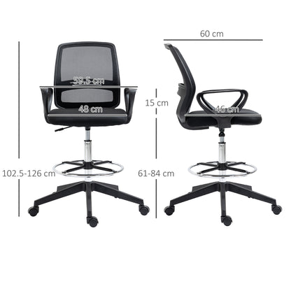 Vinsetto Ergonomic Mesh Back Drafting Chair, Tall Office Chair, Draughtsman Chair with Adjustable Height and Footrest 360° Swivel, Black 
