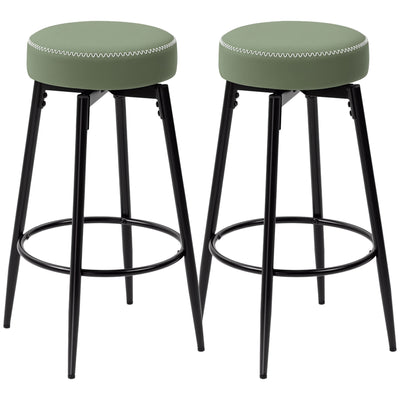 HOMCOM Set of Two Faux Leather Bar Stools - Green/Black 