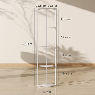 HOMCOM RGB LED Floor Lamp with Shelves, 5-Tier Dimmable Standing Lamp with Adjustable Brightness and Remote Control, Modern Corner Display Shelf Unit for Living Room Bedroom Office, White 