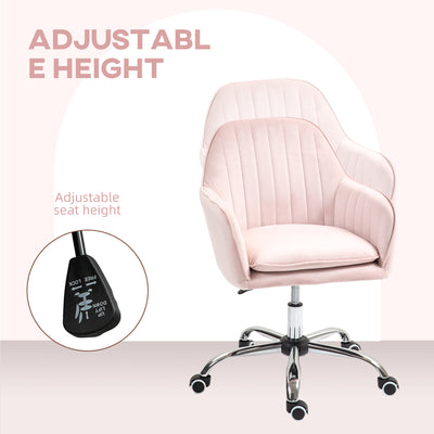 HOMCOM Velvet-Feel Tub Office Chair, with Seat Cushion - Pink 