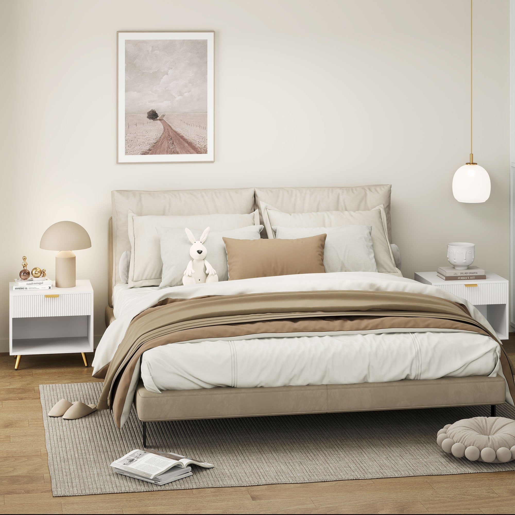 HOMCOM Bedside Tables Set of 2, Bedside Cabinets With Drawer and Open Compartment, Nightstands With Handle for Bedroom, Living Room, White 