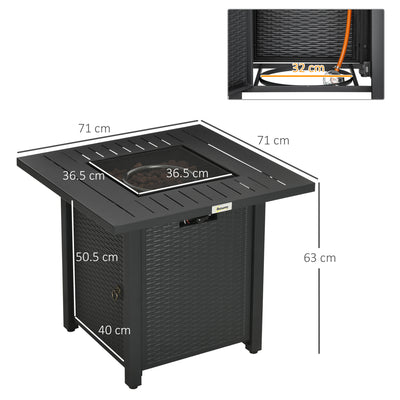Outsunny Rattan-style Propane Gas Fire Pit Table with 40,000 BTU Burner, Square Smokeless Firepit Patio Heater with Thermocouple, Lava Rocks, Waterproof Cover, Spark Guard and Lid, Black 