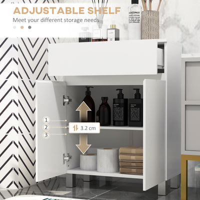 kleankin Freestanding Bathroom Cabinet, High Gloss Storage Cabinet with Doors and Adjustable Shelf, 60 x 30 x 80 cm, White 