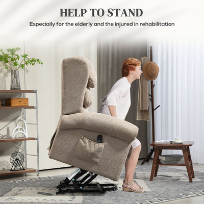 HOMCOM Power Lift Recliner Chair for Elderly, Velvet Electric Riser and Recliner Armchair for Living Room with Remote Control, 2 Side Pockets, Thick Padded Back, Khaki 