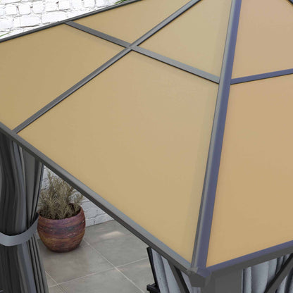 Outsunny 3 x 3.6m Garden Aluminium Gazebo Hardtop Roof Canopy Marquee Party Tent Patio with Mesh Curtains & Side Walls - Grey 