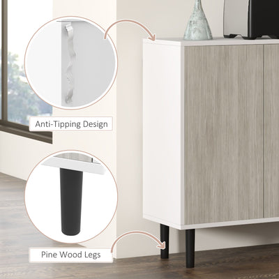 HOMCOM Kitchen Sideboard Storage Cabinet for Living Room with Adjustable Shelves 4 Doors and Pine Wood Legs White 