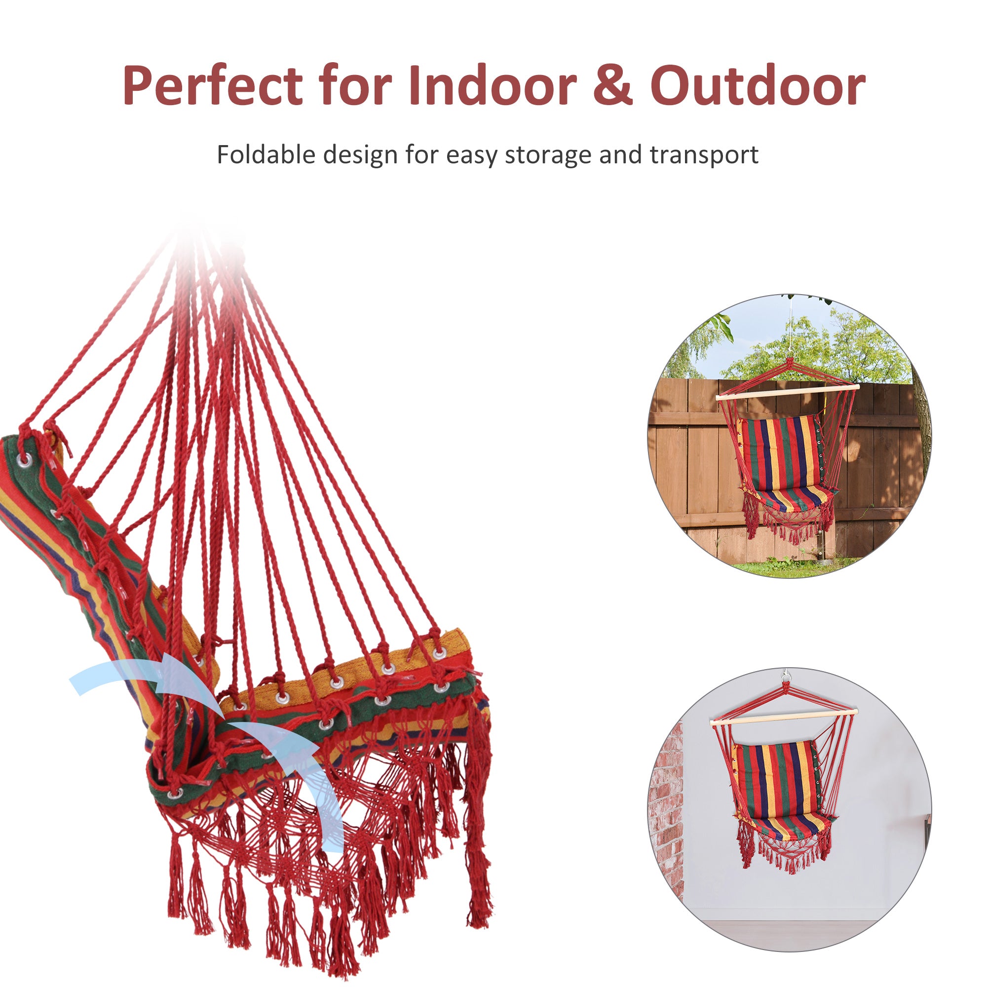 Outsunny Hammock Chair Swing Colourful Striped Tree Hanging Seat Porch Indoor Outdoor Fabric Garden Furniture 