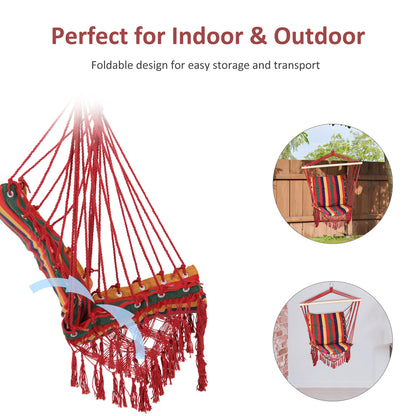Outsunny Hammock Chair Swing Colourful Striped Tree Hanging Seat Porch Indoor Outdoor Fabric Garden Furniture 
