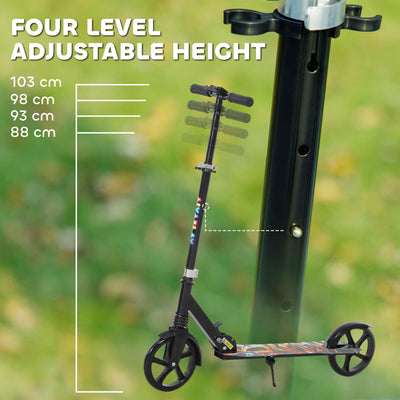 AIYAPLAY Foldable Kids Scooter with Adjustable Handlebar, 200mm Big Wheel, Rear Fender Brake, Gift for Ages 6-12 Years, Black 
